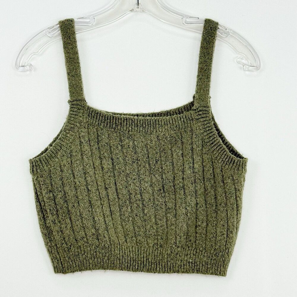 Wild Fable Ribbed Green Cropped Sweater Tank Top Blouse Small Boho Women’s - Picture 12 of 13